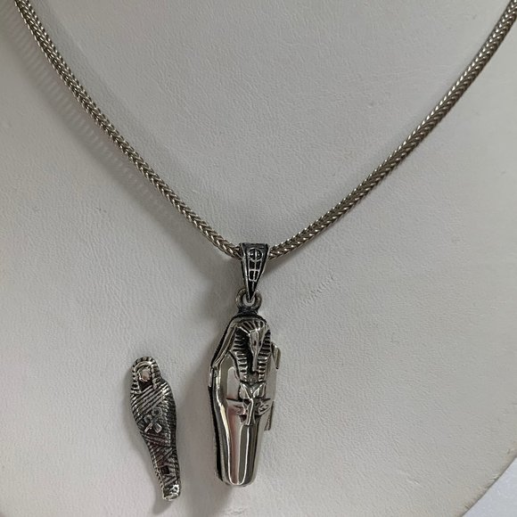 Fine Jewelry Jewelry - Sterling Sarcophagus Necklace with Mummy and Chain